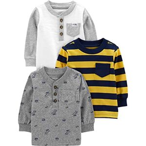 Simple Joys by Carter's Boys' Long-Sleeved Shirts, Pack of 3, Grey Dinosaur/White/Yellow Stripes, 4 Years Simple Joys by Carter's Boys' Long-Sleeved Shirts, Pack of 3, Grey Dinosaur/White/Yellow Stripes, 4 Years