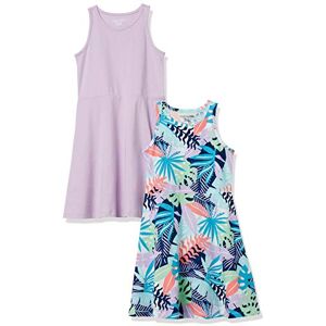 Amazon Essentials Girls' Knit Sleeveless Tank Play Dress, Pack of 2, Purple/Tropical, 10 Years Amazon Essentials Girls' Knit Sleeveless Tank Play Dress, Pack of 2, Purple/Tropical, 10 Years