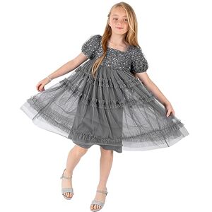 Maya Deluxe Girl's Midi Dress Sequins Embellished Short Sleeves Party Tutu Ruffles Frilly Bridesmaids Wedding Kids Children, Charcoal, 7-8 Years Maya Deluxe Girl's Midi Dress Sequins Embellished Short Sleeves Party Tutu Ruffles Frilly Bridesmaids Wedding Kids Children, Charcoal, 7-8 Years