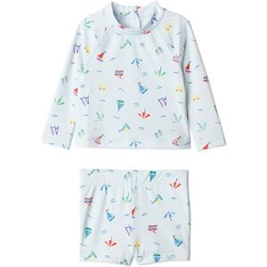 Amazon Essentials x Sofia Grainge Baby Boys' Two-Piece Long-Sleeve Rashguard and Shorts Set, Pale Blue Beach, 24 Months Amazon Essentials x Sofia Grainge Baby Boys' Two-Piece Long-Sleeve Rashguard and Shorts Set, Pale Blue Beach, 24 Months