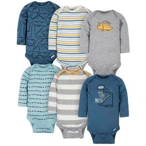 Gerber Baby Boys 6-Pack Long-Sleeve Onesies Bodysuit, Dinosaur Blue, Newborn Gerber Baby Boys 6-Pack Long-Sleeve Onesies Bodysuit, Dinosaur Blue, Newborn