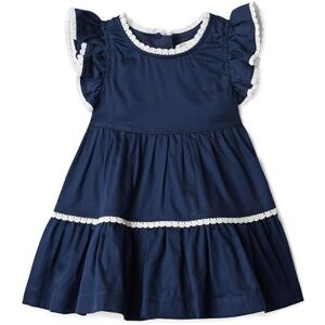 Amazon Essentials x Sofia Grainge Baby Girls' Woven Cotton Sateen Fit & Flare Casual Dress, Navy, 6-9 Months Amazon Essentials x Sofia Grainge Baby Girls' Woven Cotton Sateen Fit & Flare Casual Dress, Navy, 6-9 Months