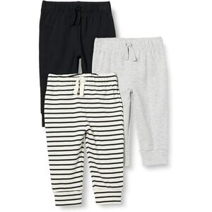 Amazon Essentials Unisex Babies' Cotton Pull-On Trousers, Pack of 3, Black/Light Grey Heather/Stripes, 6-9 Months Amazon Essentials Unisex Babies' Cotton Pull-On Trousers, Pack of 3, Black/Light Grey Heather/Stripes, 6-9 Months