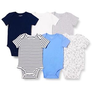 Amazon Essentials Unisex Babies' Short-Sleeve Bodysuits, Baby Vests, Pack of 6, Blue/Dogs, Premature Amazon Essentials Unisex Babies' Short-Sleeve Bodysuits, Baby Vests, Pack of 6, Blue/Dogs, Premature