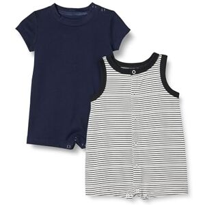Amazon Essentials Unisex Babies' Sleeveless and Short-Sleeved Romper Set, Pack of 2, Blue/Stripes, 0 Months Amazon Essentials Unisex Babies' Sleeveless and Short-Sleeved Romper Set, Pack of 2, Blue/Stripes, 0 Months