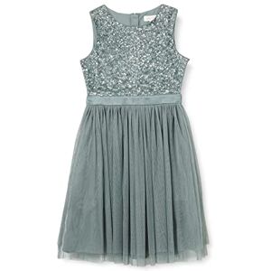 Maya Deluxe Girl's Midi Dress Sequins Embellished Party Tutu Bridesmaids Wedding with Belt Bow, Misty Green, 11 Years Maya Deluxe Girl's Midi Dress Sequins Embellished Party Tutu Bridesmaids Wedding with Belt Bow, Misty Green, 11 Years