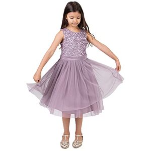 Maya Deluxe Midi Dress for Girls Sequins Embellished Party Tutu Bridesmaids Wedding with Belt Bow Mooody Lilac Size 9-10 Years Maya Deluxe Midi Dress for Girls Sequins Embellished Party Tutu Bridesmaids Wedding with Belt Bow Mooody Lilac Size 9-10 Years