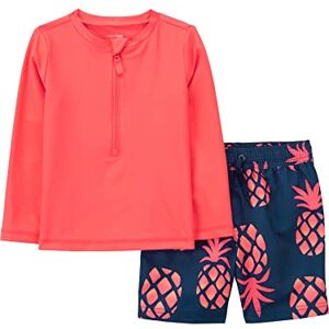 Simple Joys by Carter's Toddlers and Baby Boys' Swimsuit Trunk and Rashguard Set, Coral Orange/Navy Pineapple, 12 Months Simple Joys by Carter's Toddlers and Baby Boys' Swimsuit Trunk and Rashguard Set, Coral Orange/Navy Pineapple, 12 Months