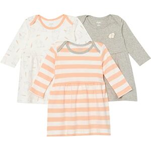 Amazon Essentials Baby Girls' Cotton Long-Sleeved Dress, Pack of 3, Grey/Light Pink Stripes/White/Bunny, 0 Months Amazon Essentials Baby Girls' Cotton Long-Sleeved Dress, Pack of 3, Grey/Light Pink Stripes/White/Bunny, 0 Months