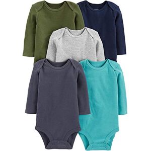 Simple Joys by Carter's Unisex Babies' Long-Sleeve Bodysuit, Pack of 5, Blue/Grey Heather/Navy/Olive/Washed Navy, Premature Simple Joys by Carter's Unisex Babies' Long-Sleeve Bodysuit, Pack of 5, Blue/Grey Heather/Navy/Olive/Washed Navy, Premature