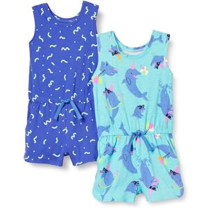 Amazon Essentials Girls' Knit Sleeveless Rompers, Pack of 2, Blue/Dolphin, 6-7 Years Amazon Essentials Girls' Knit Sleeveless Rompers, Pack of 2, Blue/Dolphin, 6-7 Years