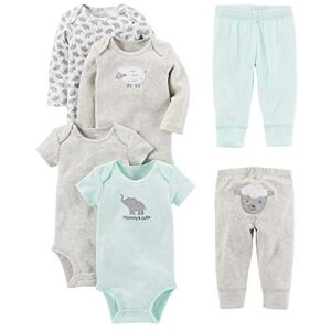 Simple Joys by Carter's Unisex Babies' 6-Piece Bodysuits (Short and Long Sleeve) and Pants Set, Grey/Mint Green/Elephant/Lamb, 24 Months Simple Joys by Carter's Unisex Babies' 6-Piece Bodysuits (Short and Long Sleeve) and Pants Set, Grey/Mint Green/Elephant/Lamb, 24 Months