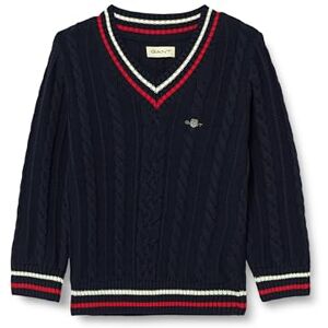 GANT Unisex Kinder Striped Cable Knit V-Neck Pullover Sweater, Evening Blue, 110-116 GANT Unisex Kinder Striped Cable Knit V-Neck Pullover Sweater, Evening Blue, 110-116