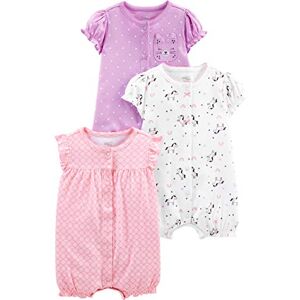 Simple Joys by Carter's Baby Girls' 3-Pack Snap-up Rompers, Light Pink/Lilac Dots/White Unicorn, 0 Months (Pack of 3) Simple Joys by Carter's Baby Girls' 3-Pack Snap-up Rompers, Light Pink/Lilac Dots/White Unicorn, 0 Months (Pack of 3)