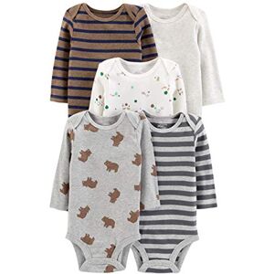 Simple Joys by Carter's Unisex Babies' Long-Sleeve Bodysuit, Pack of 5, Bear/Forest Animals/Stripes, 24 Months Simple Joys by Carter's Unisex Babies' Long-Sleeve Bodysuit, Pack of 5, Bear/Forest Animals/Stripes, 24 Months