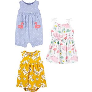 Simple Joys by Carter's Baby Girls' 3-Pack Romper, Sunsuit and Dress, Flamingo/Flowers/Sea Friends, 3-6 Months (Pack of 3) Simple Joys by Carter's Baby Girls' 3-Pack Romper, Sunsuit and Dress, Flamingo/Flowers/Sea Friends, 3-6 Months (Pack of 3)