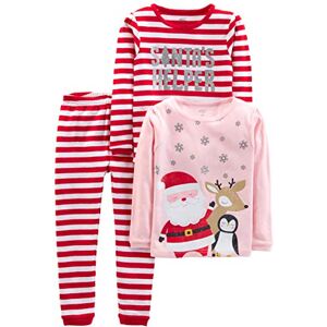 Simple Joys by Carter's Baby Girls' 3-Piece Snug-Fit Cotton Christmas Pajama Set, Pack of 3, Pink Santa/Red Stripe, 6-9 Months Simple Joys by Carter's Baby Girls' 3-Piece Snug-Fit Cotton Christmas Pajama Set, Pack of 3, Pink Santa/Red Stripe, 6-9 Months