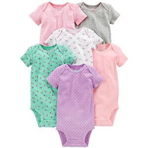 Simple Joys by Carter's Baby Girls' Short-Sleeve Bodysuit, Pack of 6, Multicolor/Elephant/Floral/Hearts/Stripe, Preemie Simple Joys by Carter's Baby Girls' Short-Sleeve Bodysuit, Pack of 6, Multicolor/Elephant/Floral/Hearts/Stripe, Preemie