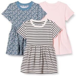 Amazon Essentials Girls' Short Sleeve Jersey Dress, Pack of 3, Floral/French Stripes/Pale Pink, 3 Years Amazon Essentials Girls' Short Sleeve Jersey Dress, Pack of 3, Floral/French Stripes/Pale Pink, 3 Years