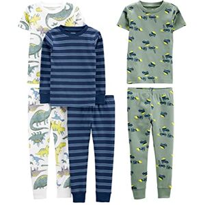 Simple Joys by Carter's Baby Boys' 6-Piece Snug-Fit Cotton Pyjama Set, Pack of 3, Blue Stripes/Green Construction/White Dinosaur, 18 Months Simple Joys by Carter's Baby Boys' 6-Piece Snug-Fit Cotton Pyjama Set, Pack of 3, Blue Stripes/Green Construction/White Dinosaur, 18 Months