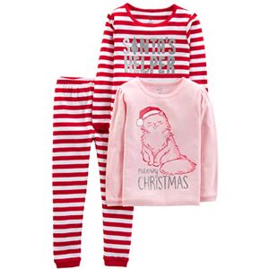 Simple Joys by Carter's Baby 3-Piece Snug-fit Cotton Holiday Pajama Set, Pink Cat/Red Stripe, 7 Simple Joys by Carter's Baby 3-Piece Snug-fit Cotton Holiday Pajama Set, Pink Cat/Red Stripe, 7