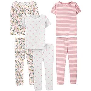 Simple Joys by Carter's Girls' 6-Piece Snug-Fit Cotton Pyjama Set, Pack of 3, Grey Dots/Pink Stripes/White Ditsy Floral, 4 Years Simple Joys by Carter's Girls' 6-Piece Snug-Fit Cotton Pyjama Set, Pack of 3, Grey Dots/Pink Stripes/White Ditsy Floral, 4 Years