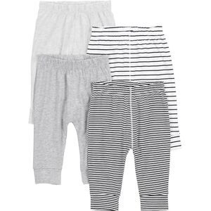 Simple Joys by Carter's Unisex Babies' Cotton Trousers, Pack of 4, Black Mini Stripes/Grey/Light Grey/White Stripes, Premature Simple Joys by Carter's Unisex Babies' Cotton Trousers, Pack of 4, Black Mini Stripes/Grey/Light Grey/White Stripes, Premature