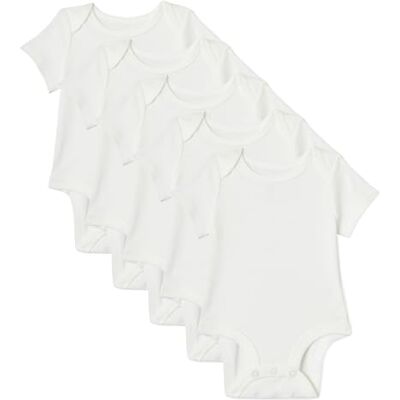 Amazon Essentials Unisex Babies' Short-Sleeve Bodysuits, Baby Vests, Pack of 6, White, 0-3 Months Amazon Essentials Unisex Babies' Short-Sleeve Bodysuits, Baby Vests, Pack of 6, White, 0-3 Months