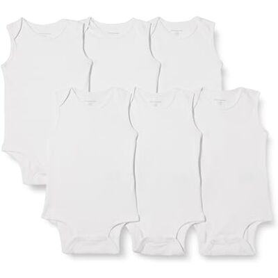 Amazon Essentials Unisex Babies' Sleeveless Bodysuits, Baby Vests, Pack of 6, White, Premature Amazon Essentials Unisex Babies' Sleeveless Bodysuits, Baby Vests, Pack of 6, White, Premature