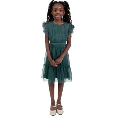 Anaya with Love Girl's Maya Deluxe Flower Dress Bridesmaid Children's Round Neck Short Flutter Sleeve Bow Tulle Ruffle Princess Kids, Emerald Green, 5-6 Years Anaya with Love Girl's Maya Deluxe Flower Dress Bridesmaid Children's Round Neck Short Flutter Sleeve Bow Tulle Ruffle Princess Kids, Emerald Green, 5-6 Years
