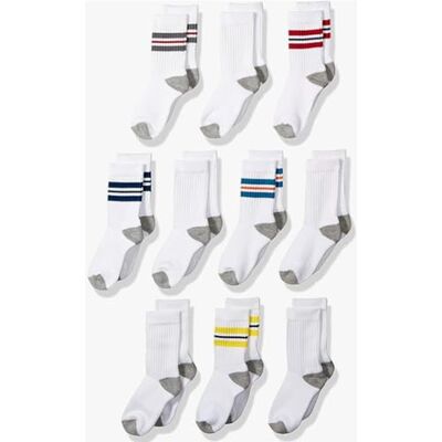 Amazon Essentials Boys' Cotton Cushioned Crew Sports Socks, 10 Pairs, White Stripes, M (4-8 Years) Amazon Essentials Boys' Cotton Cushioned Crew Sports Socks, 10 Pairs, White Stripes, M (4-8 Years)