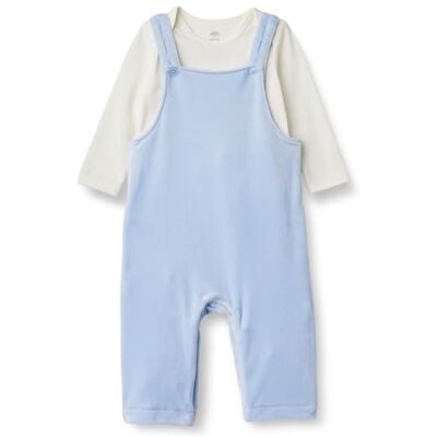 Amazon Essentials x Sofia Grainge Unisex Babies' Velour Overall and Long-Sleeve Bodysuit Set, Pack of 2, Ivory/Light Blue, 0-3 Months Amazon Essentials x Sofia Grainge Unisex Babies' Velour Overall and Long-Sleeve Bodysuit Set, Pack of 2, Ivory/Light Blue, 0-3 Months