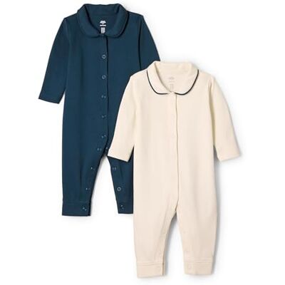 Amazon Essentials x Sofia Grainge Unisex Babies' Footless Sleepsuit, Pack of 2, Ivory/Navy, 0 Months Amazon Essentials x Sofia Grainge Unisex Babies' Footless Sleepsuit, Pack of 2, Ivory/Navy, 0 Months