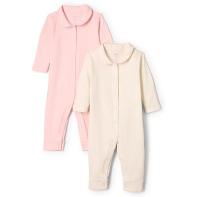 Amazon Essentials x Sofia Grainge Unisex Babies' Footless Sleepsuit, Pack of 2, Ivory/Pink, 0 Months Amazon Essentials x Sofia Grainge Unisex Babies' Footless Sleepsuit, Pack of 2, Ivory/Pink, 0 Months