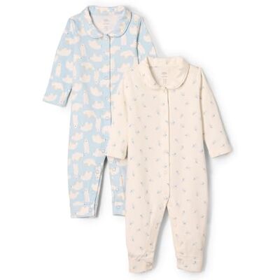Amazon Essentials x Sofia Grainge Unisex Babies' Footless Sleepsuit, Pack of 2, Blue Bunny Bear, Premature Amazon Essentials x Sofia Grainge Unisex Babies' Footless Sleepsuit, Pack of 2, Blue Bunny Bear, Premature