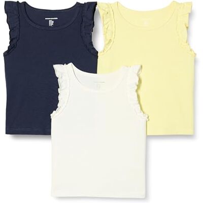 Amazon Essentials Girls' Ruffle Tank Tops, Pack of 3, Ivory/Navy/Pastel Yellow, 4 Years Amazon Essentials Girls' Ruffle Tank Tops, Pack of 3, Ivory/Navy/Pastel Yellow, 4 Years