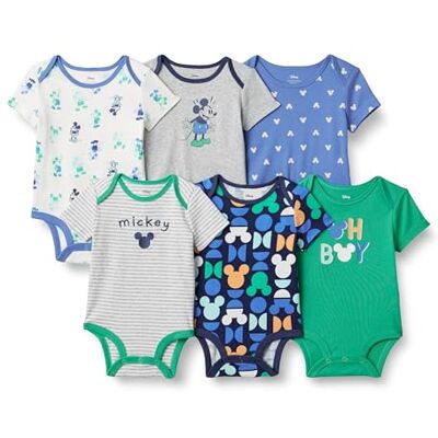 Amazon Essentials Disney Marvel Star Wars Unisex Babies' Short-Sleeve Bodysuits, Baby Vests, Pack of 6, Mickey Oh Boy, 0-3 Months Amazon Essentials Disney Marvel Star Wars Unisex Babies' Short-Sleeve Bodysuits, Baby Vests, Pack of 6, Mickey Oh Boy, 0-3 Months