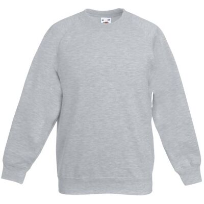 Fruit Of The Loom Heather Grey Childrens Raglan Sweatshirt - Unisex Fruit Of The Loom Heather Grey Childrens Raglan Sweatshirt - Unisex