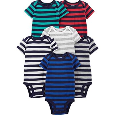 Simple Joys by Carter's Baby Boys Short-Sleeve Bodysuit, Grey/Navy/White/Multi Stripe, Newborn Simple Joys by Carter's Baby Boys Short-Sleeve Bodysuit, Grey/Navy/White/Multi Stripe, Newborn