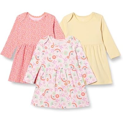 Amazon Essentials Girls' Cotton Long-Sleeved Dress, Pack of 3, Floral/Pale Yellow, 2 Years Amazon Essentials Girls' Cotton Long-Sleeved Dress, Pack of 3, Floral/Pale Yellow, 2 Years