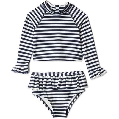 Amazon Essentials x Sofia Grainge Baby Girls' Two-Piece Long-Sleeve Rashguard Set, Pack of 2, Ivory Navy Even Stripe, 6-9 Months Amazon Essentials x Sofia Grainge Baby Girls' Two-Piece Long-Sleeve Rashguard Set, Pack of 2, Ivory Navy Even Stripe, 6-9 Months