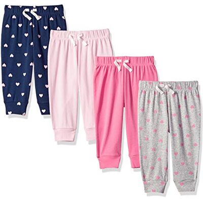 Amazon Essentials Baby Girls' Cotton Pull-On Trousers, Pack of 4, Grey Hearts/Light Pink/Navy/Pink, 6-9 Months Amazon Essentials Baby Girls' Cotton Pull-On Trousers, Pack of 4, Grey Hearts/Light Pink/Navy/Pink, 6-9 Months