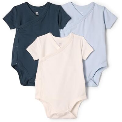 Amazon Essentials x Sofia Grainge Unisex Babies' Side Snap Short Sleeve Bodysuit, Pack of 3, Dark Navy/Ivory/Light Blue, Premature Amazon Essentials x Sofia Grainge Unisex Babies' Side Snap Short Sleeve Bodysuit, Pack of 3, Dark Navy/Ivory/Light Blue, Premature