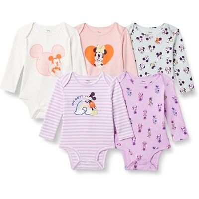 Amazon Essentials Disney Unisex Babies' Long-Sleeve Bodysuits, Baby Vests, Pack of 5, Minnie Mickey, 0 Months Amazon Essentials Disney Unisex Babies' Long-Sleeve Bodysuits, Baby Vests, Pack of 5, Minnie Mickey, 0 Months