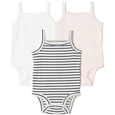 Amazon Essentials Baby Girls' Sleeveless Bodysuits, Baby Vests, Pack of 3, Pale Pink/White/French Stripe, 3-6 Months Amazon Essentials Baby Girls' Sleeveless Bodysuits, Baby Vests, Pack of 3, Pale Pink/White/French Stripe, 3-6 Months