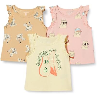 Amazon Essentials Girls' Ruffle Tank Tops, Pack of 3, Cool Cat/Tiger/Tropical Fruit, 10 Years Amazon Essentials Girls' Ruffle Tank Tops, Pack of 3, Cool Cat/Tiger/Tropical Fruit, 10 Years