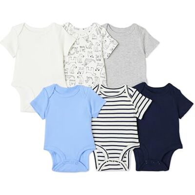 Amazon Essentials Unisex Babies' Short-Sleeve Bodysuits, Baby Vests, Pack of 6, Blue/Dogs, Premature Amazon Essentials Unisex Babies' Short-Sleeve Bodysuits, Baby Vests, Pack of 6, Blue/Dogs, Premature