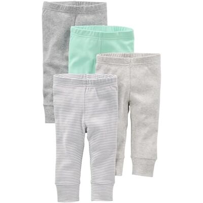 Simple Joys by Carter's Unisex Babies' Cotton Trousers, Pack of 4, Grey/Light Grey/Mint Green/Stripes, 3-6 Months Simple Joys by Carter's Unisex Babies' Cotton Trousers, Pack of 4, Grey/Light Grey/Mint Green/Stripes, 3-6 Months