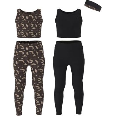 Essenclo Girls Athletic Leggings Yoga Pants w/Sleeveless Crop Tank Tops for Kids Workout Cheer Dance Run Sizes 3-16, 5pc Set E2110 Set-8-3-4 Essenclo Girls Athletic Leggings Yoga Pants w/Sleeveless Crop Tank Tops for Kids Workout Cheer Dance Run Sizes 3-16, 5pc Set E2110 Set-8-3-4