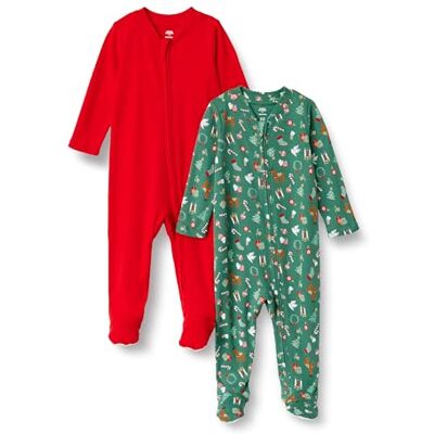 Amazon Essentials x Sofia Grainge Unisex Babies' Cotton Footed Sleepsuit, Pack of 2, Holiday/Red, 3-6 Months Amazon Essentials x Sofia Grainge Unisex Babies' Cotton Footed Sleepsuit, Pack of 2, Holiday/Red, 3-6 Months